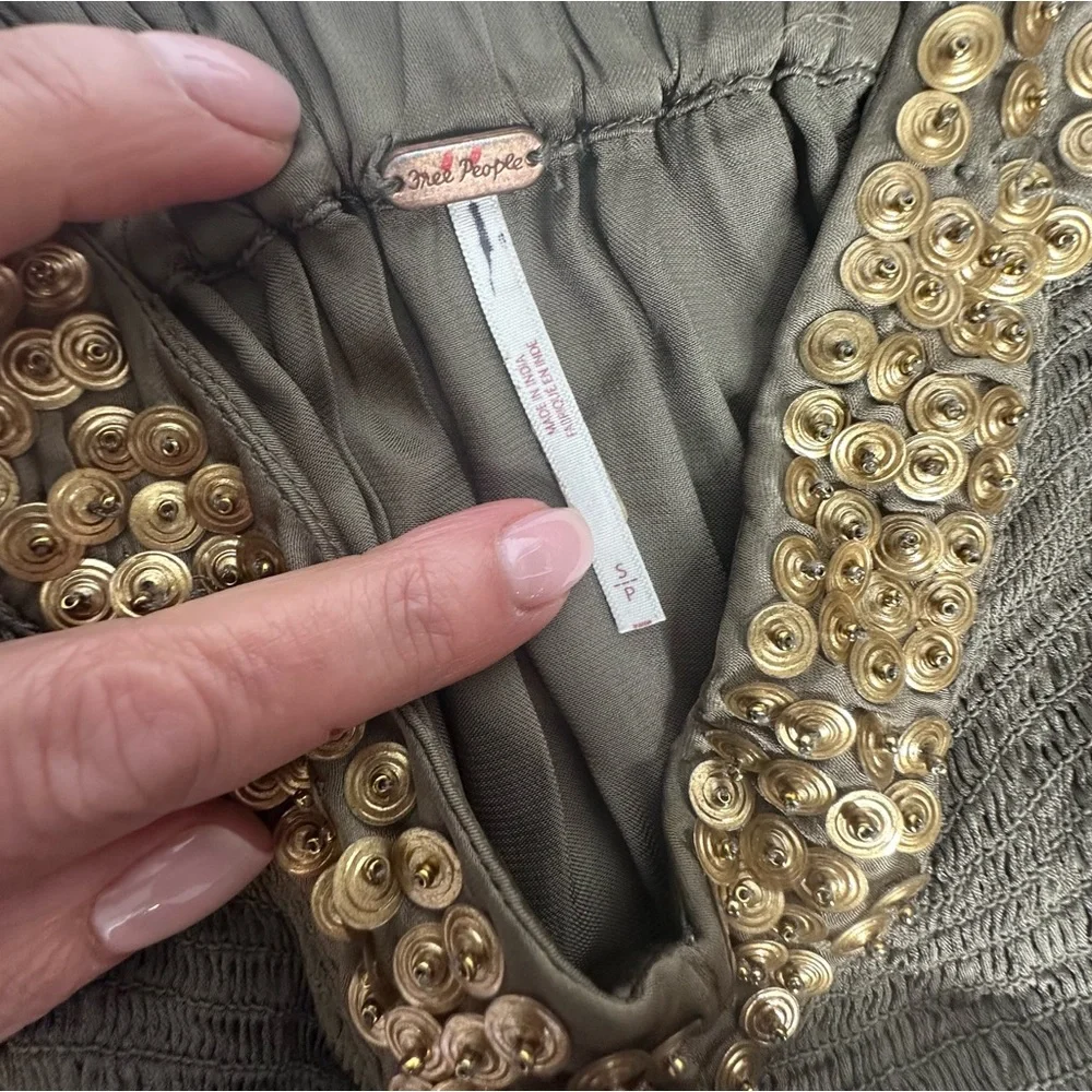 Like New Free People Isadora Studded Silky Maxi Dress olive green - Picture 14 of 15